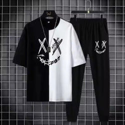 SMILY PRINTED BLACK AND WHITE TRACKSUIT