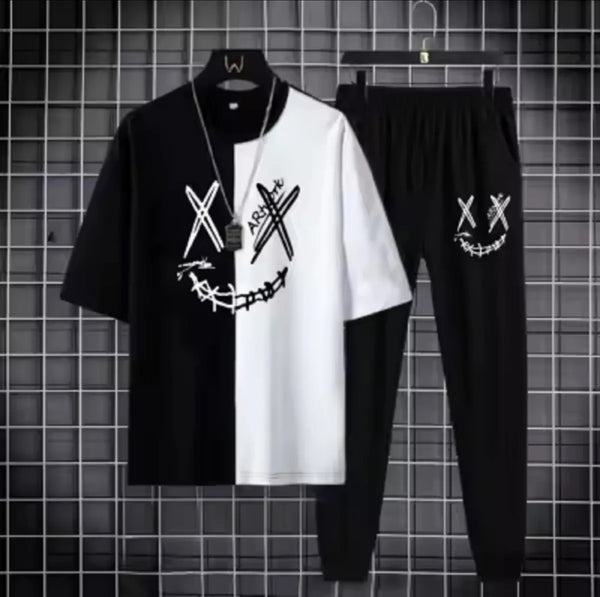 SMILY PRINTED BLACK AND WHITE TRACKSUIT